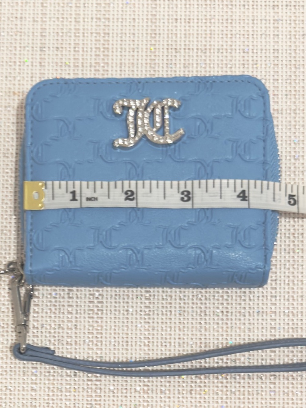 ✨🩵 Juicy Couture That Bling Blue Heritage Embossed Small Wristlet Wallet - Picture 15 of 15